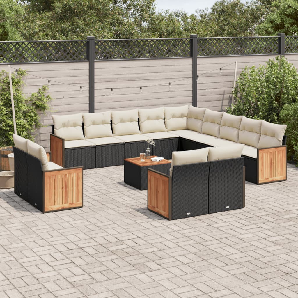 Set Divani da Giardino 14pz con Cuscini in Polyrattan Nero | homemem39