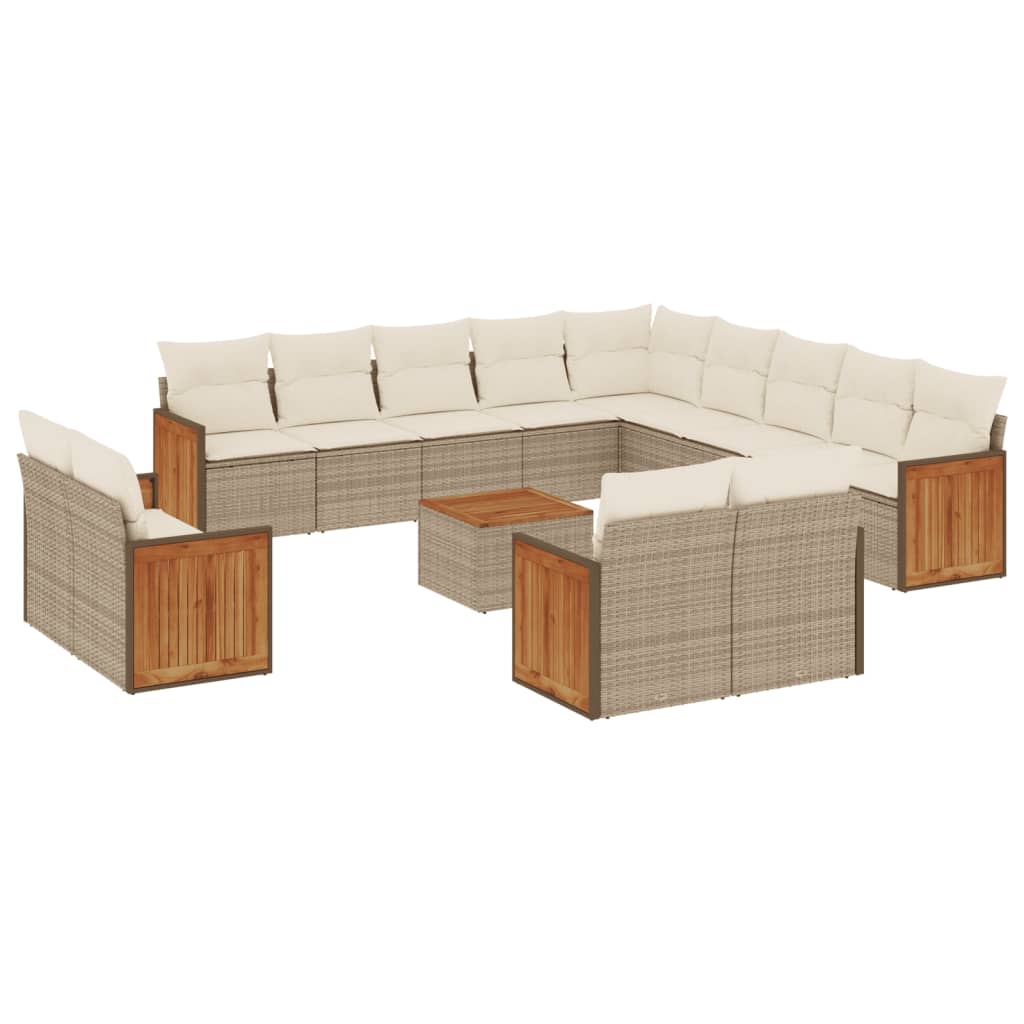 Set Divani da Giardino 14pz con Cuscini in Polyrattan Beige - homemem39