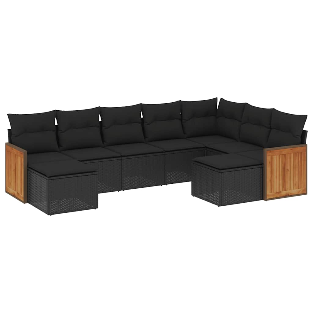 Set Divani da Giardino 9 pz con Cuscini Nero in Polyrattan | homemem39