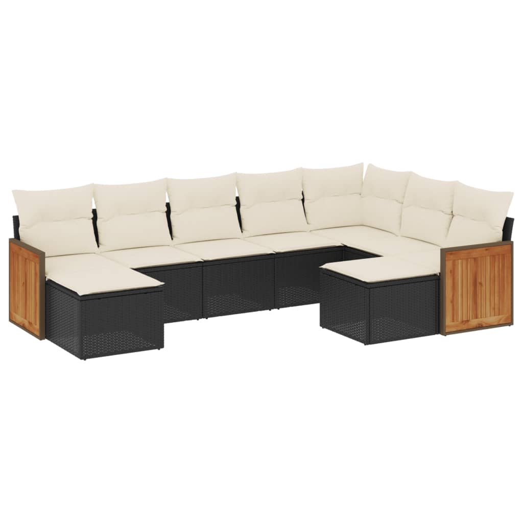 Set Divani da Giardino 9 pz con Cuscini Nero in Polyrattan | homemem39