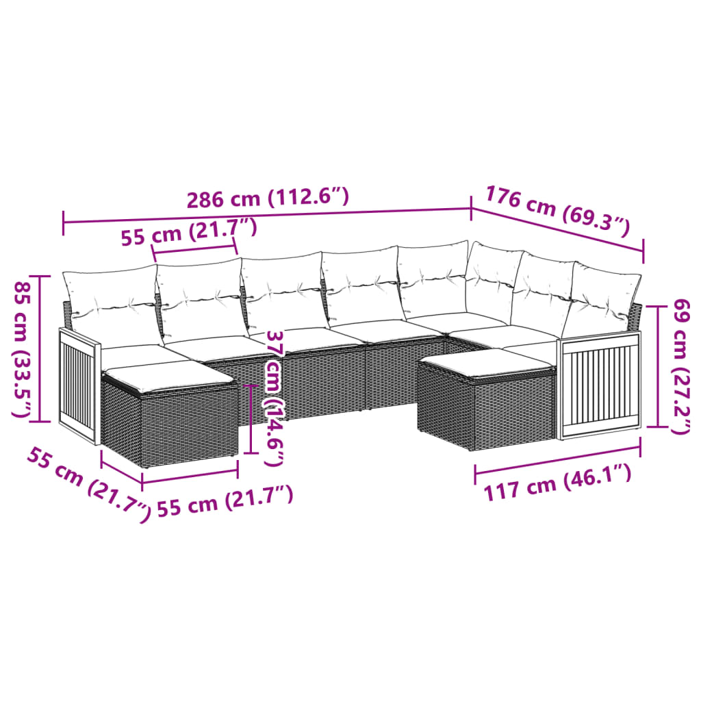 Set Divani da Giardino 9 pz con Cuscini Nero in Polyrattan | homemem39