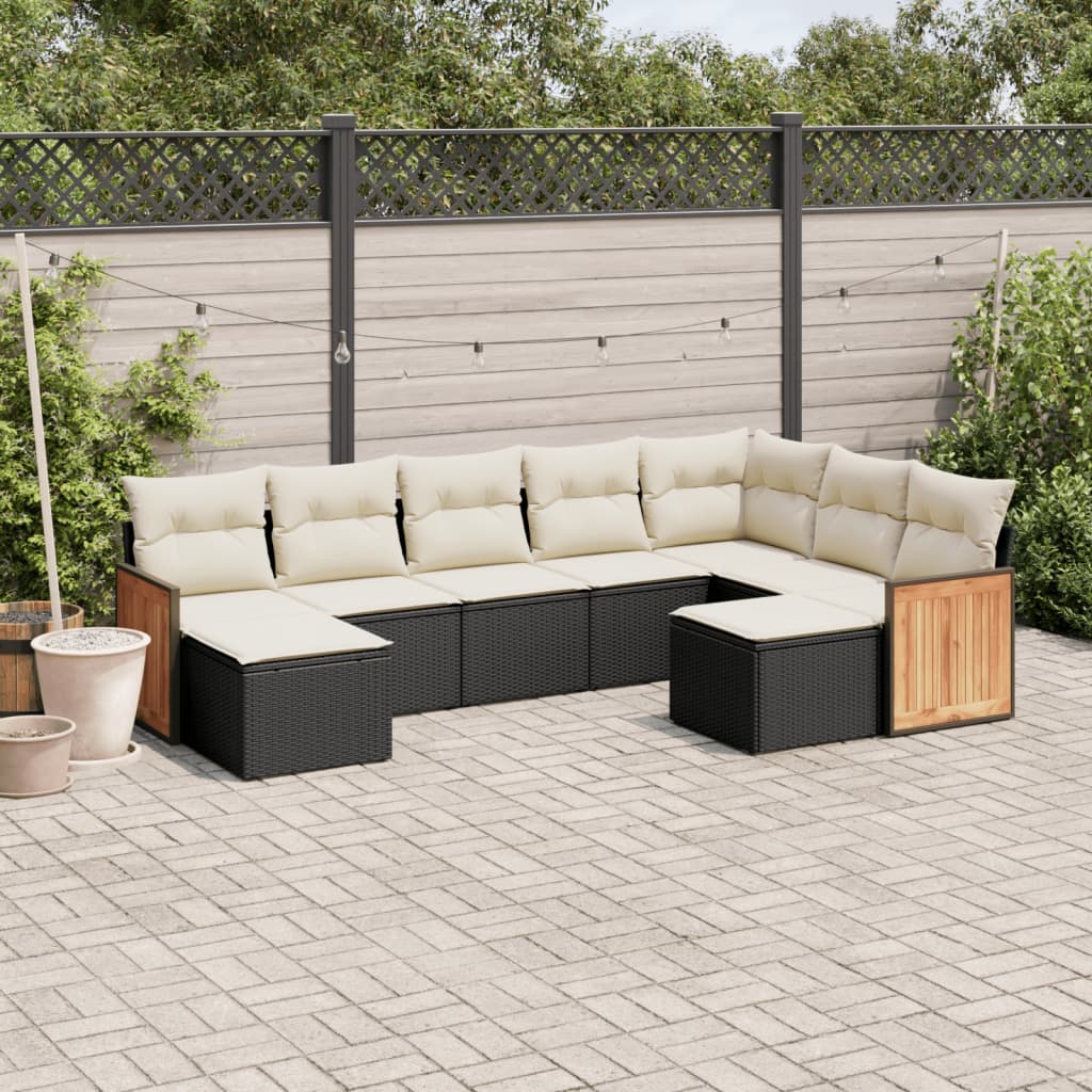 Set Divani da Giardino 9 pz con Cuscini Nero in Polyrattan - homemem39