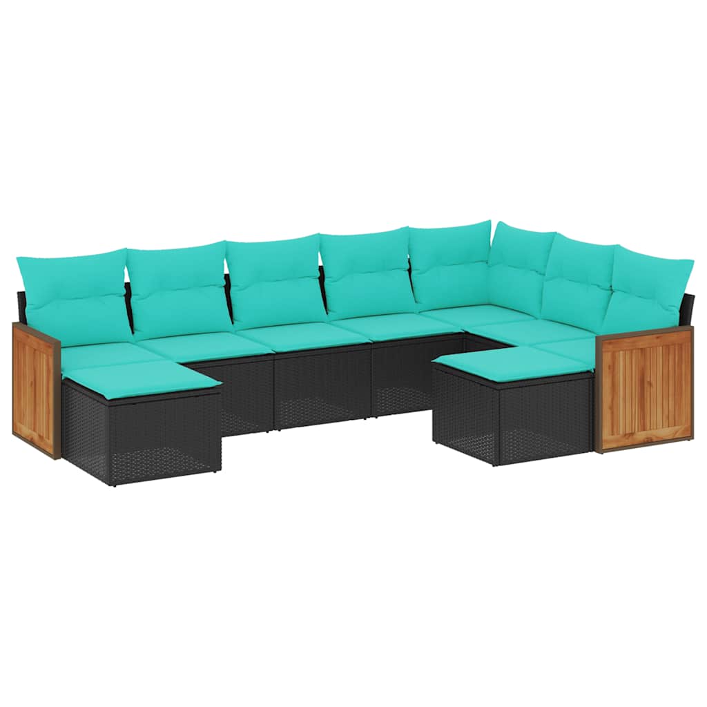 Set Divani da Giardino 9 pz con Cuscini Nero in Polyrattan | homemem39