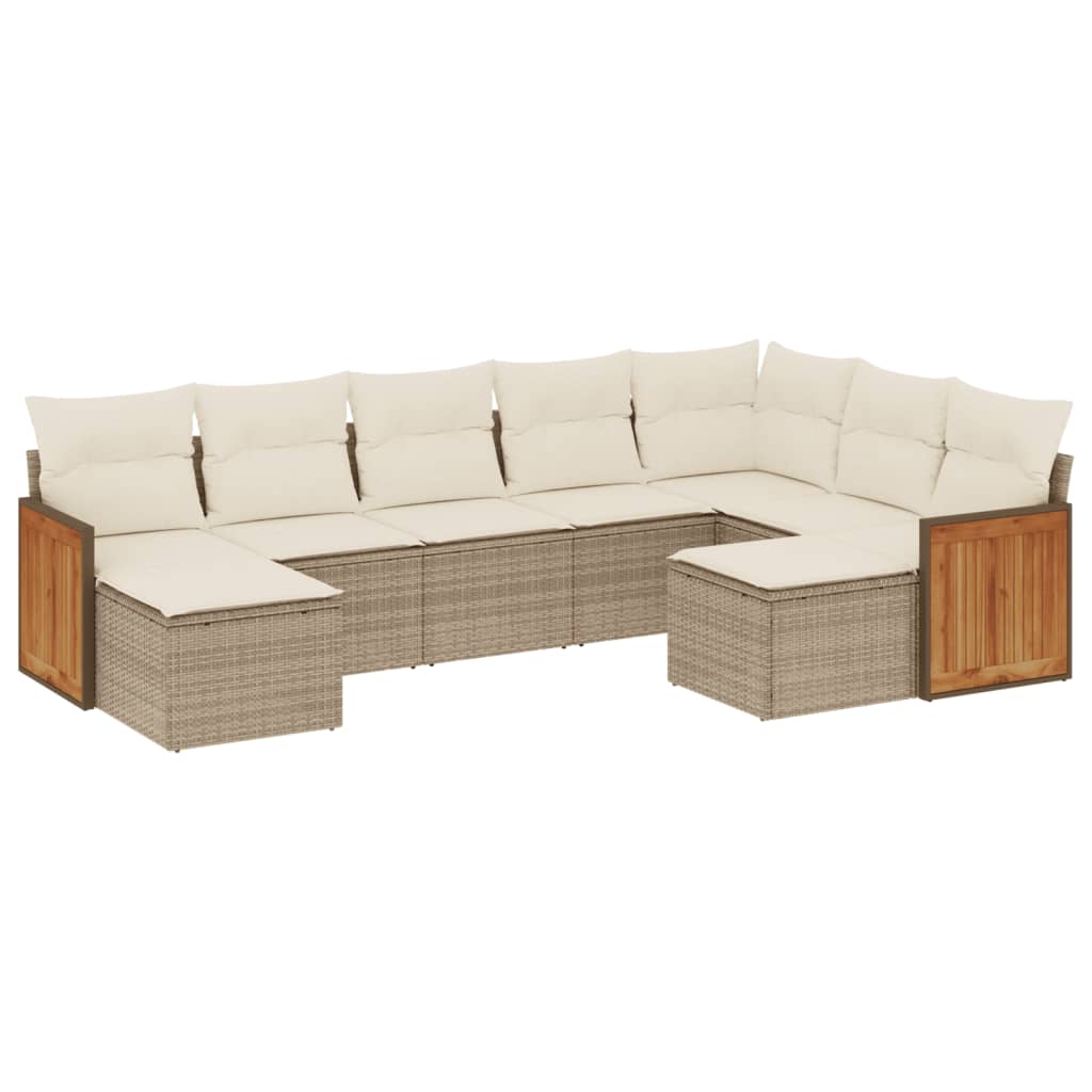 Set Divano da Giardino 9 pz con Cuscini Beige in Polyrattan | homemem39