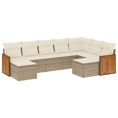 Set Divano da Giardino 9 pz con Cuscini Beige in Polyrattan | homemem39