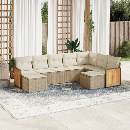 Set Divano da Giardino 9 pz con Cuscini Beige in Polyrattan | homemem39