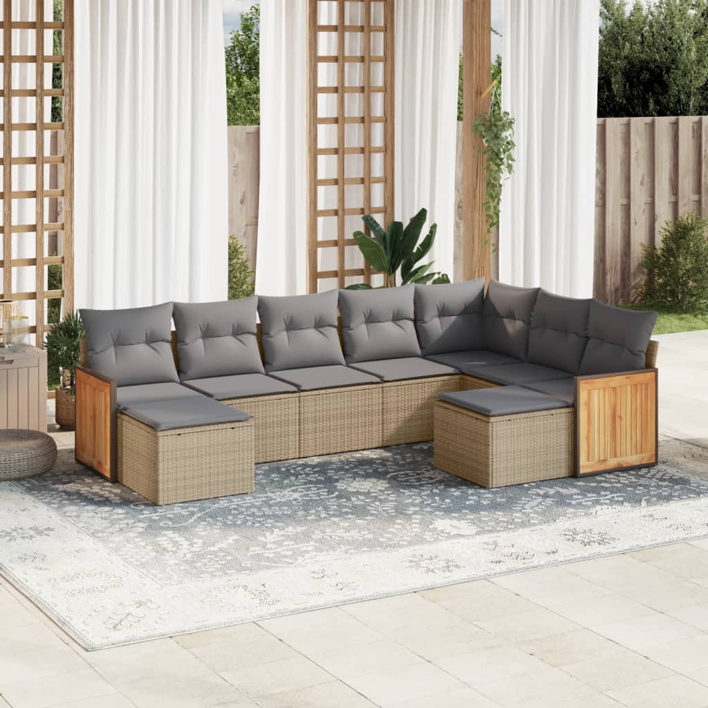 Set Divano da Giardino 9 pz con Cuscini Beige in Polyrattan - homemem39