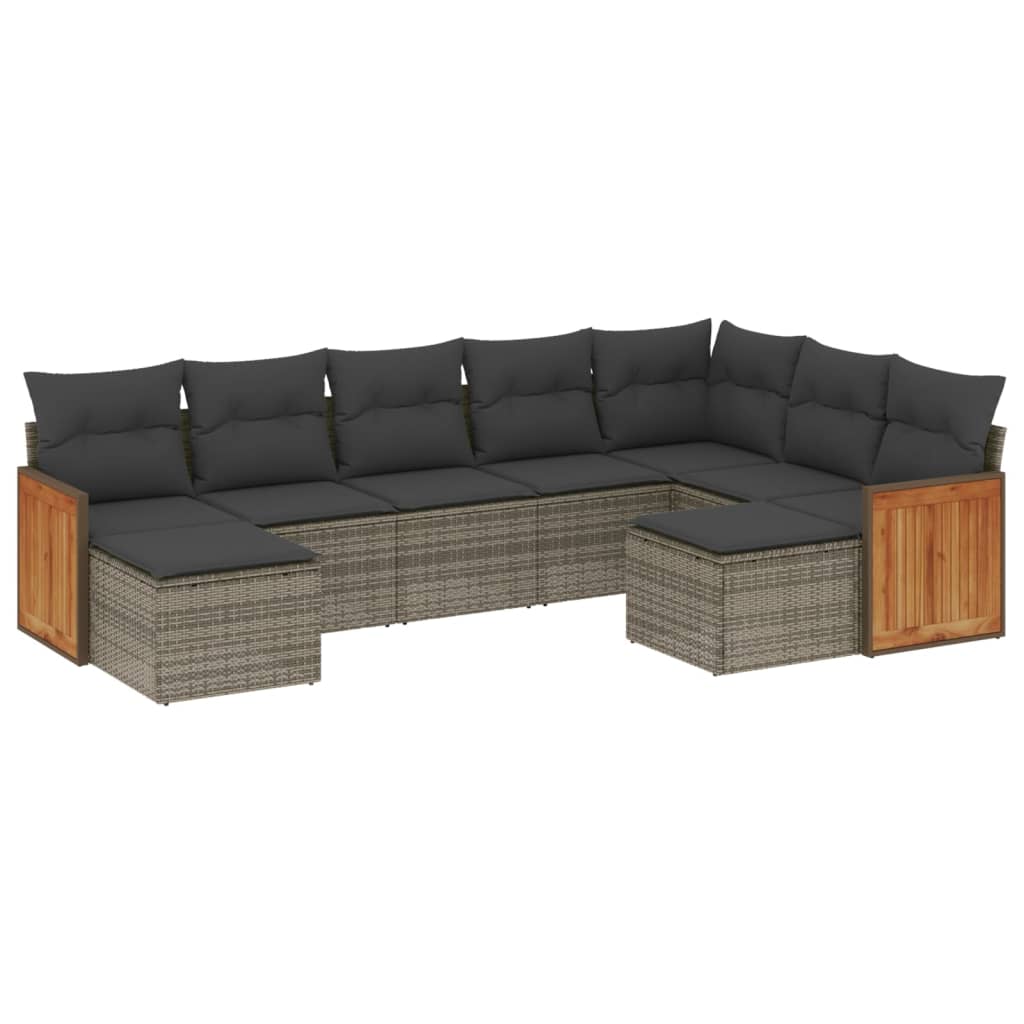 Set Divano da Giardino 9 pz con Cuscini Grigio in Polyrattan | homemem39
