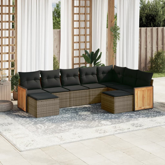 Set Divano da Giardino 9 pz con Cuscini Grigio in Polyrattan - homemem39