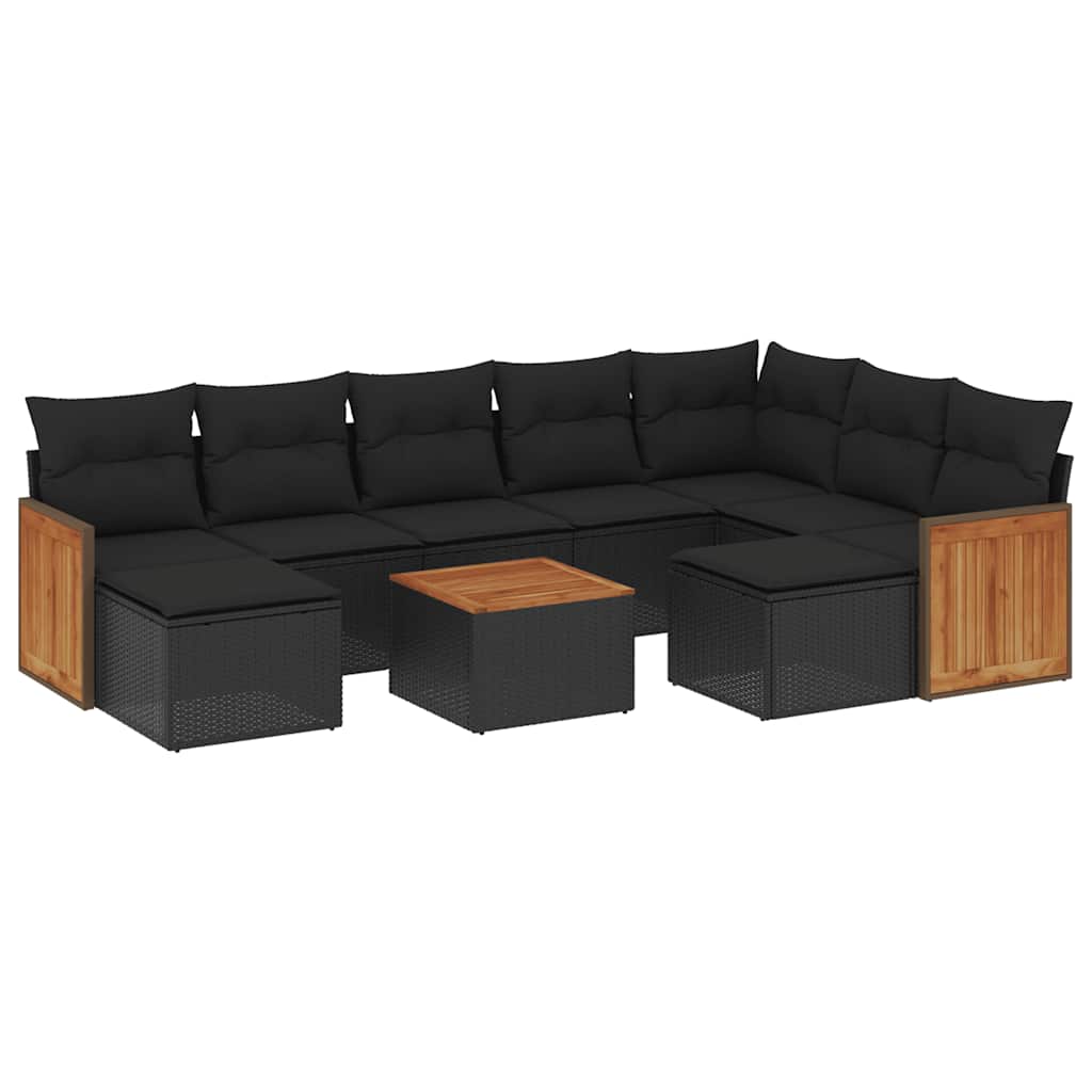 Set Divani da Giardino 10pz con Cuscini in Polyrattan Nero | homemem39