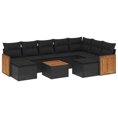 Set Divani da Giardino 10pz con Cuscini in Polyrattan Nero | homemem39