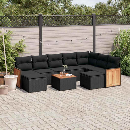 Set Divani da Giardino 10pz con Cuscini in Polyrattan Nero | homemem39