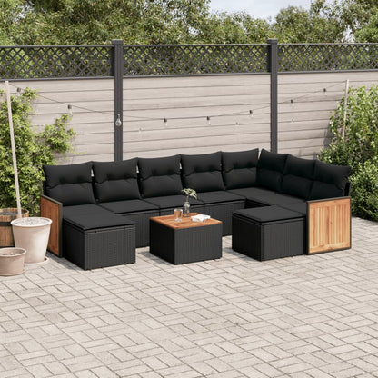 Set Divani da Giardino 10pz con Cuscini in Polyrattan Nero - homemem39