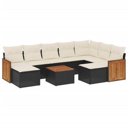 Set Divani da Giardino 10pz con Cuscini in Polyrattan Nero | homemem39