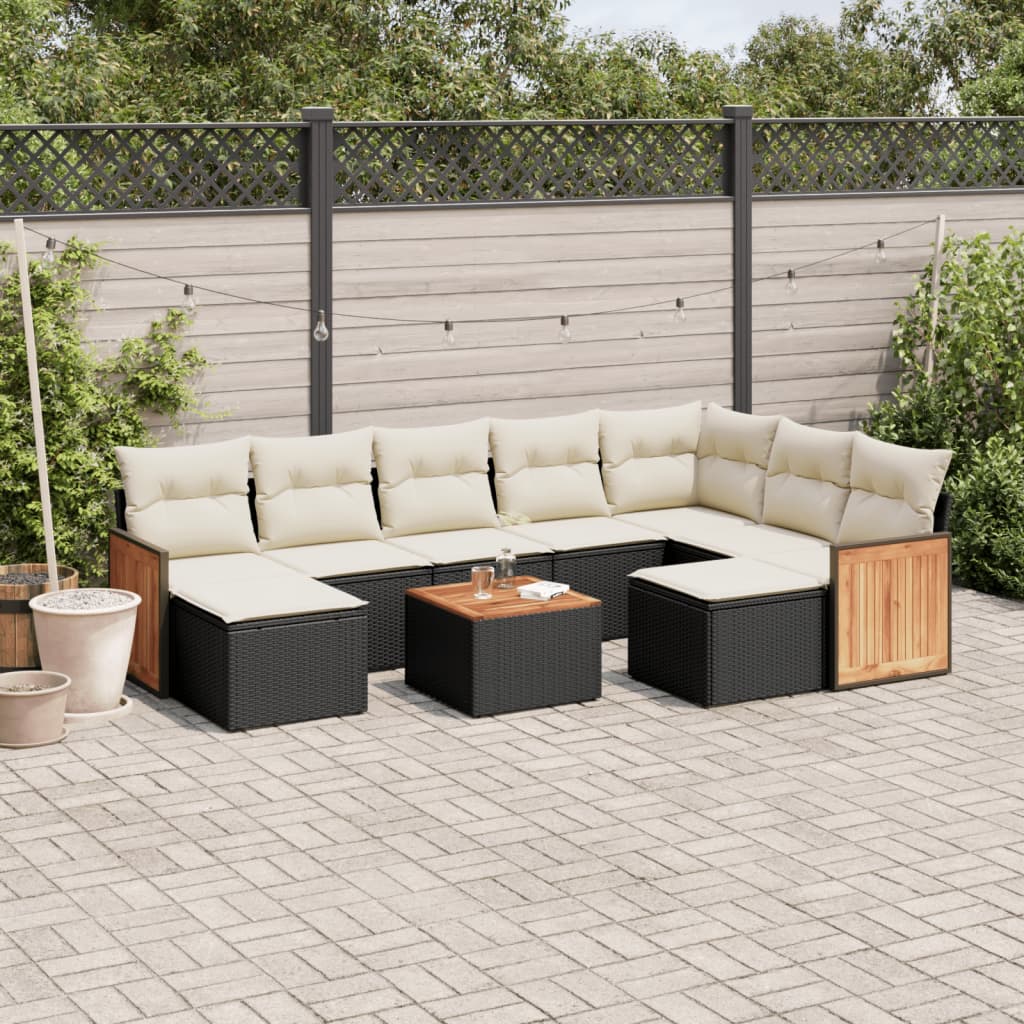 Set Divani da Giardino 10pz con Cuscini in Polyrattan Nero | homemem39