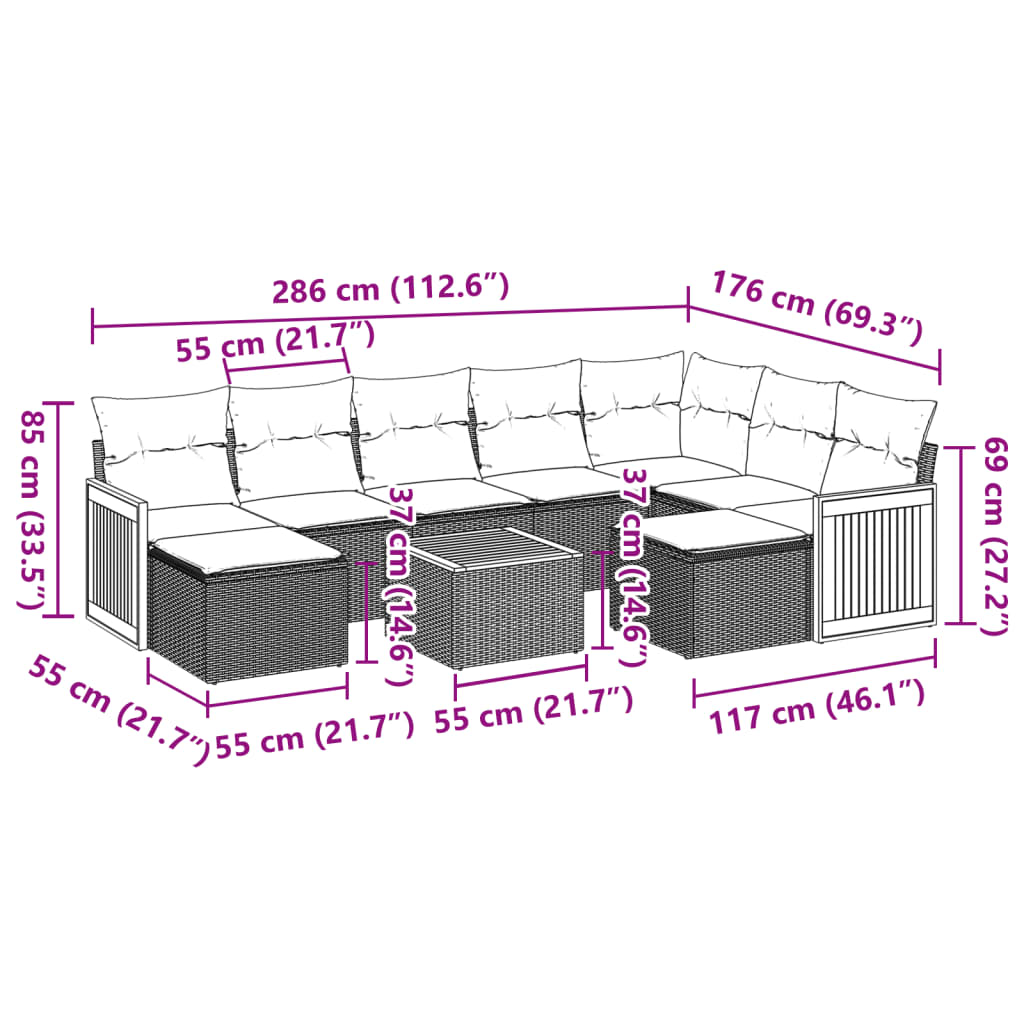 Set Divano da Giardino 10 pz con Cuscini Beige in Polyrattan | homemem39