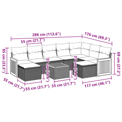 Set Divano da Giardino 10 pz con Cuscini Beige in Polyrattan | homemem39