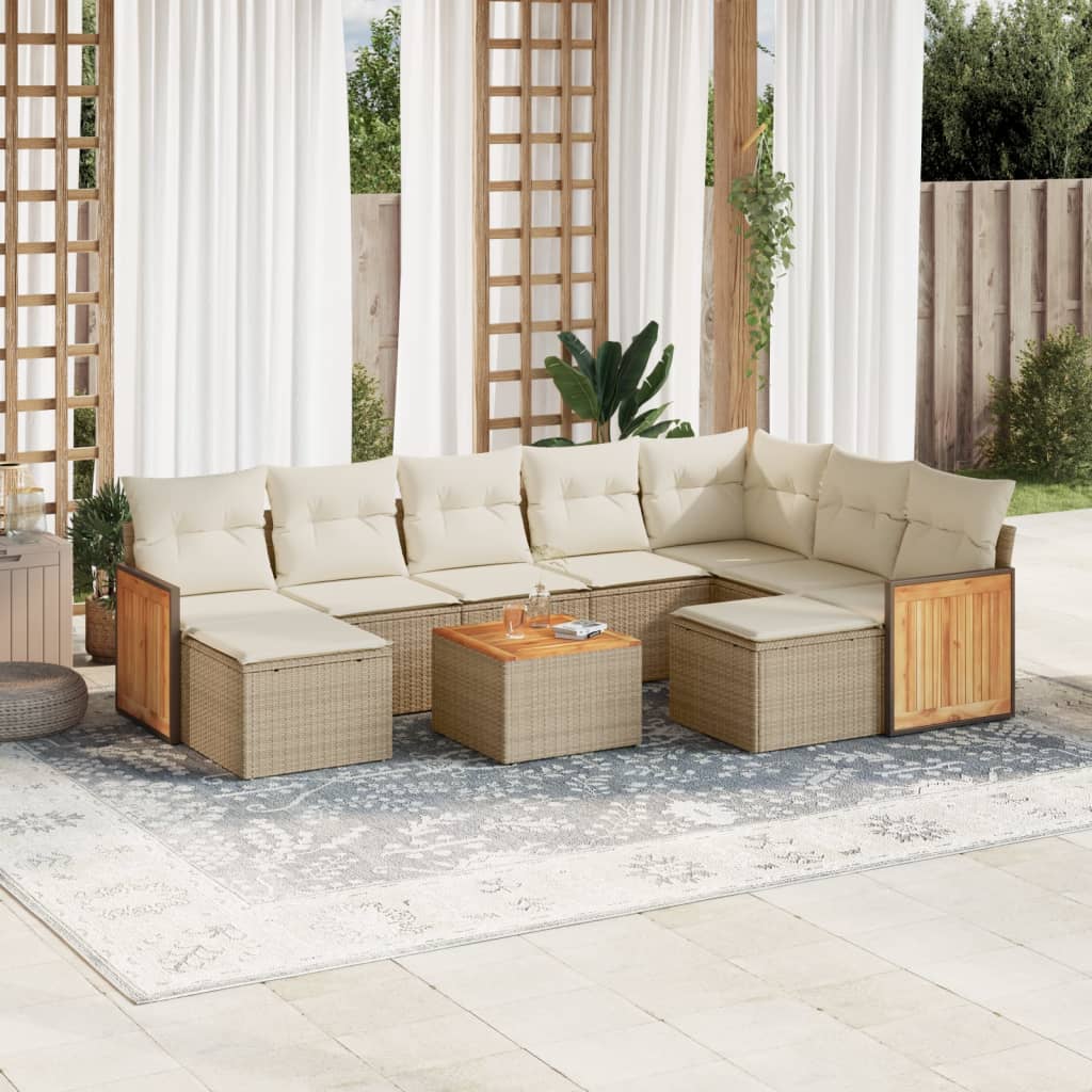 Set Divano da Giardino 10 pz con Cuscini Beige in Polyrattan | homemem39