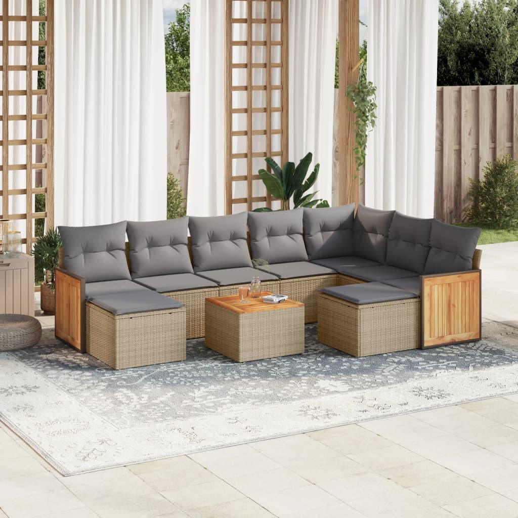 Set Divano da Giardino 10 pz con Cuscini Beige in Polyrattan - homemem39