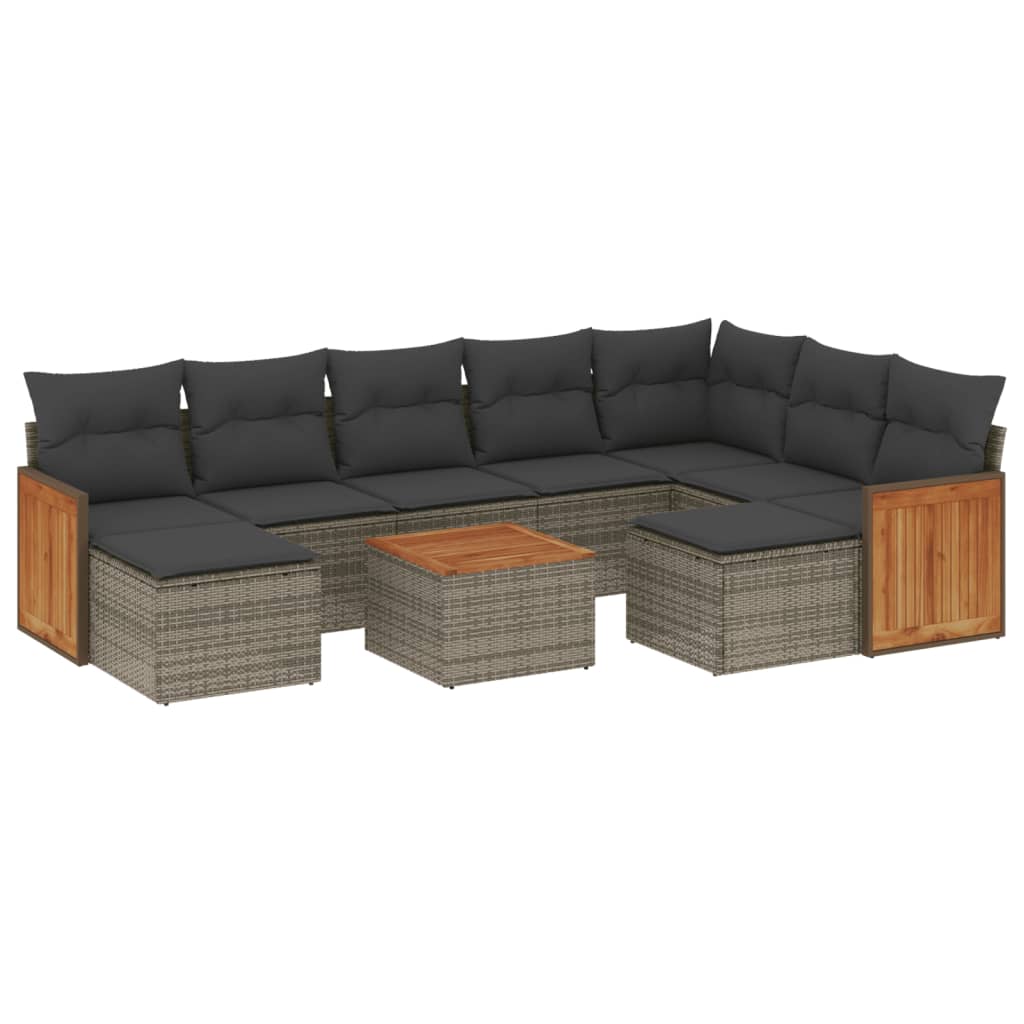 Set Divano da Giardino 10 pz con Cuscini Grigio in Polyrattan - homemem39