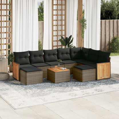 Set Divano da Giardino 10 pz con Cuscini Grigio in Polyrattan | homemem39