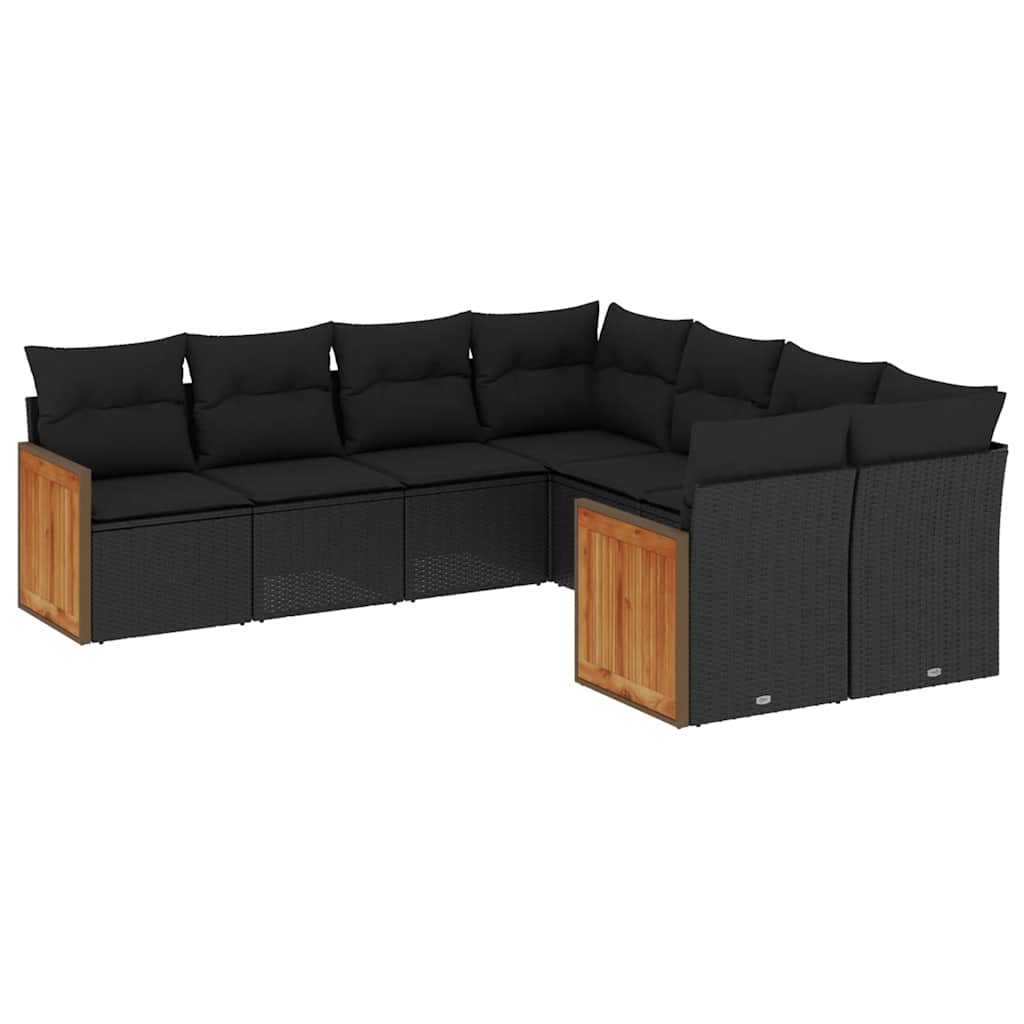 Set Divani da Giardino con Cuscini 8 pz Nero in Polyrattan | homemem39