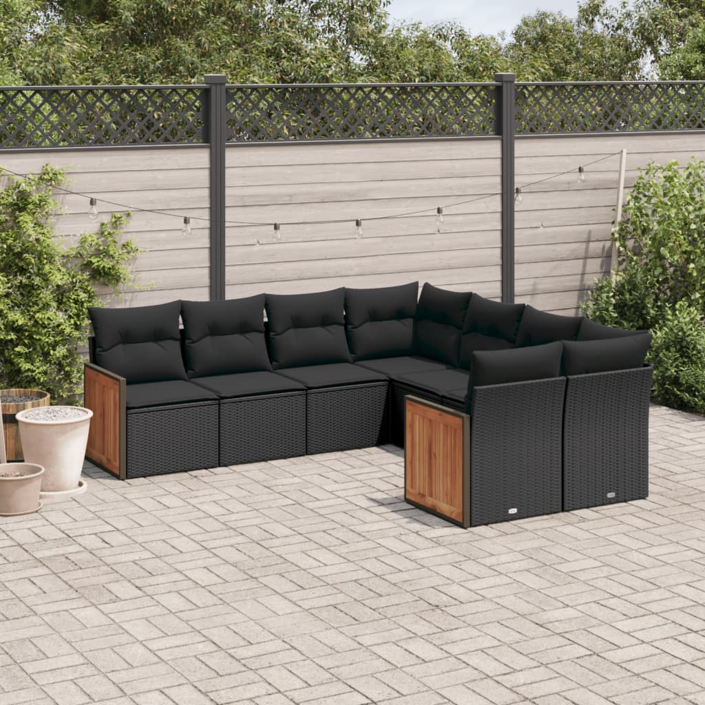 Set Divani da Giardino con Cuscini 8 pz Nero in Polyrattan - homemem39