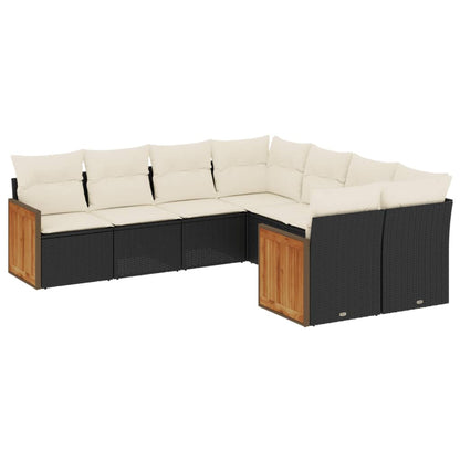 Set Divani da Giardino con Cuscini 8 pz Nero in Polyrattan - homemem39