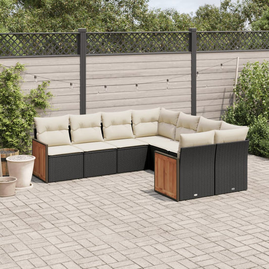 Set Divani da Giardino con Cuscini 8 pz Nero in Polyrattan - homemem39