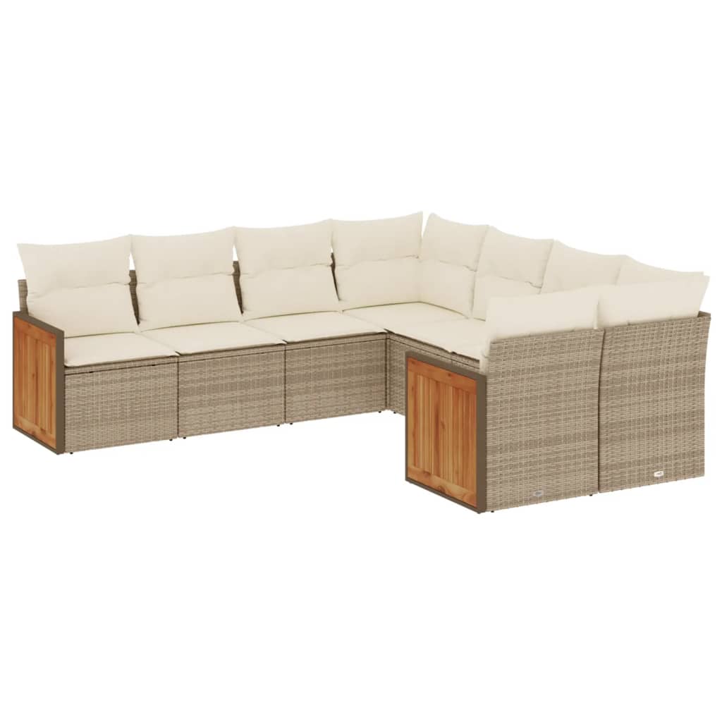 Set Divano da Giardino 8 pz con Cuscini Beige in Polyrattan