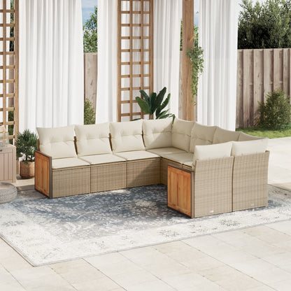 Set Divano da Giardino 8 pz con Cuscini Beige in Polyrattan - homemem39