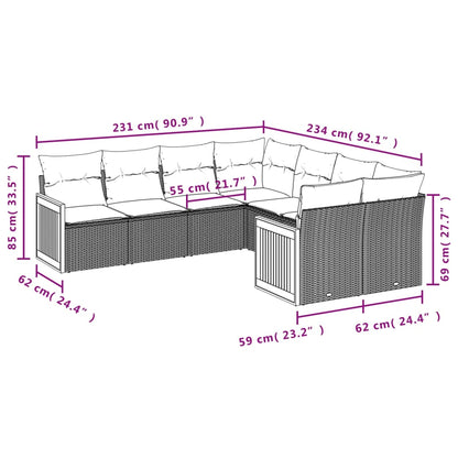 Set Divano da Giardino 8 pz con Cuscini Beige in Polyrattan | homemem39