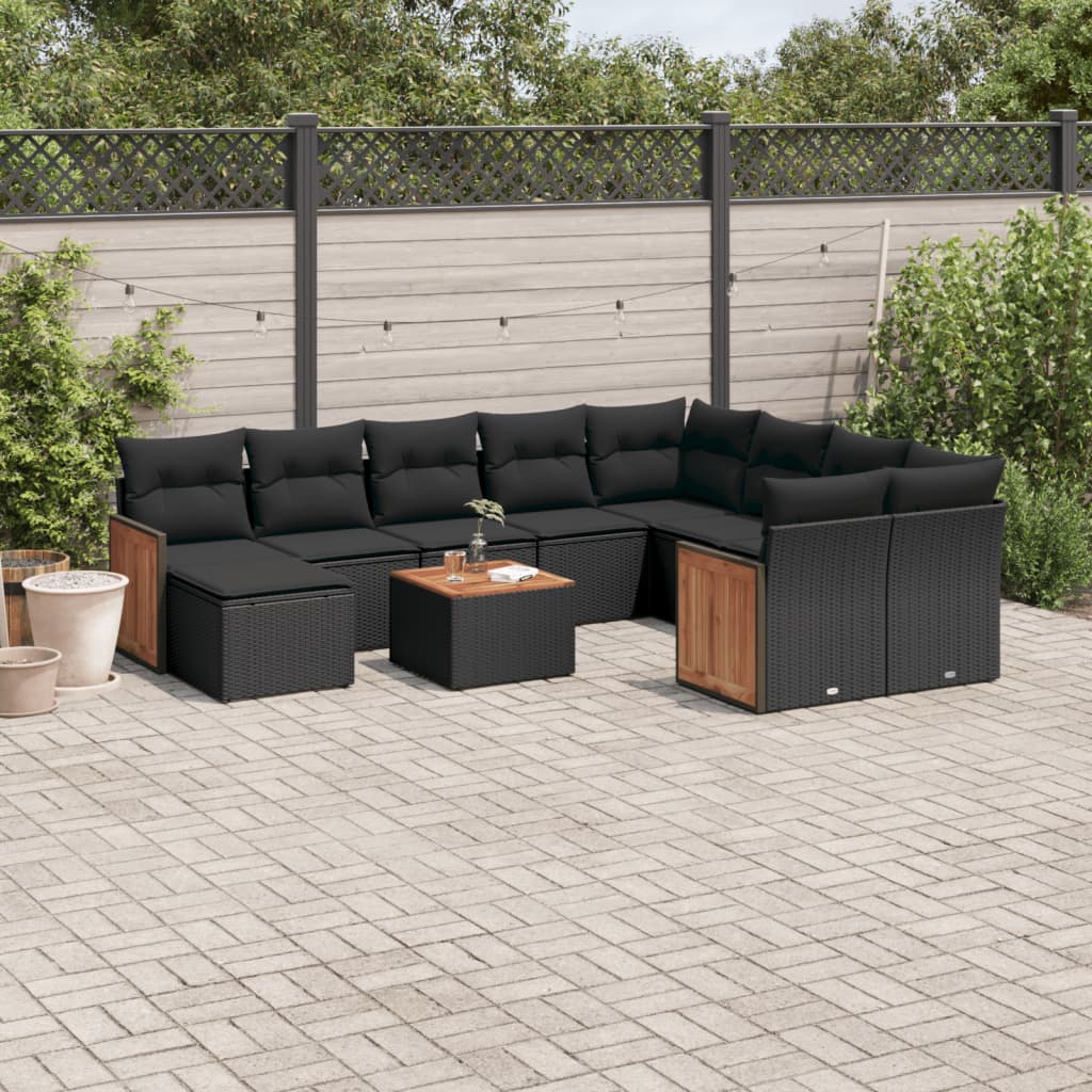 Set Divani da Giardino 11 pz con Cuscini in Polyrattan Nero | homemem39