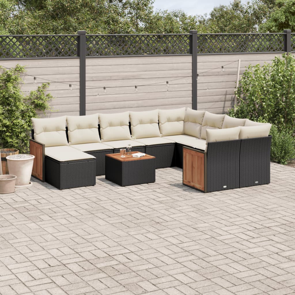 Set Divani da Giardino 11 pz con Cuscini in Polyrattan Nero - homemem39