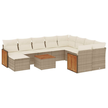 Set Divani da Giardino 11 pz con Cuscini Beige in Polyrattan - homemem39