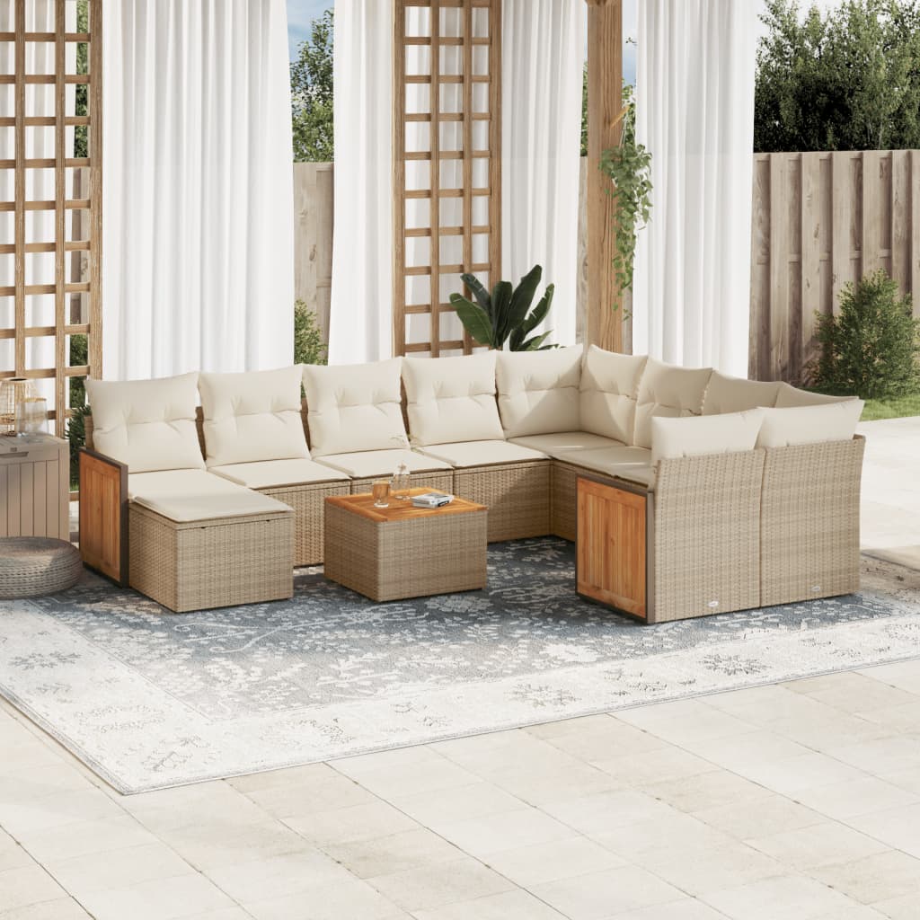 Set Divani da Giardino 11 pz con Cuscini Beige in Polyrattan - homemem39