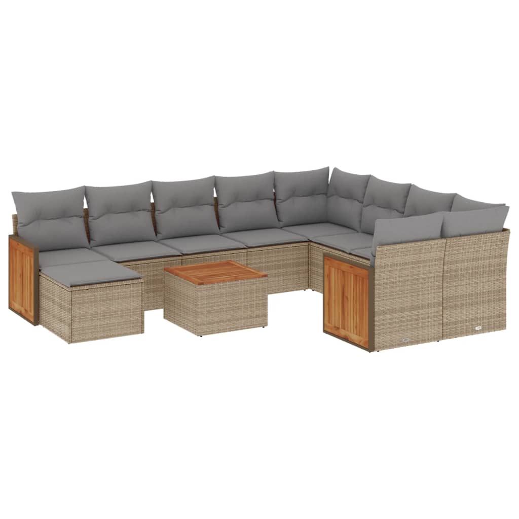 Set Divani da Giardino 11 pz con Cuscini Beige in Polyrattan - homemem39