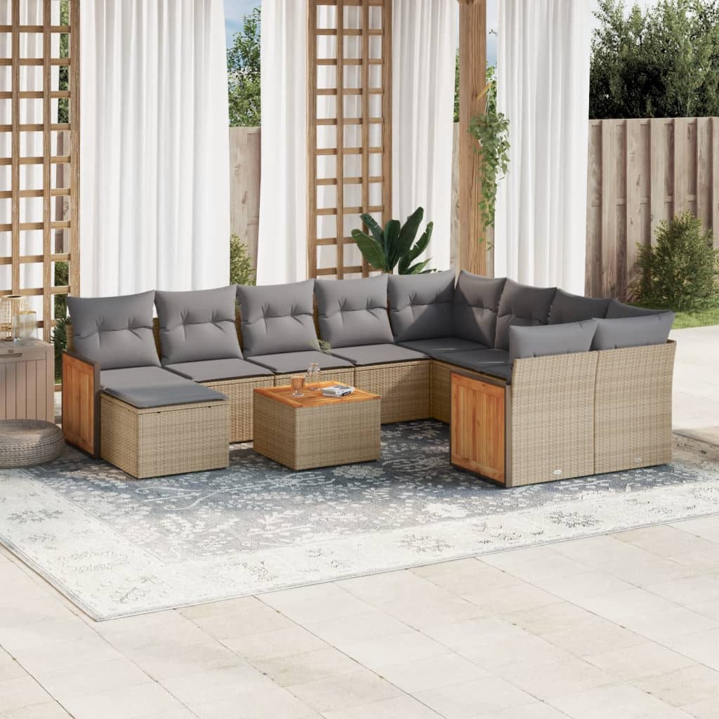 Set Divani da Giardino 11 pz con Cuscini Beige in Polyrattan | homemem39