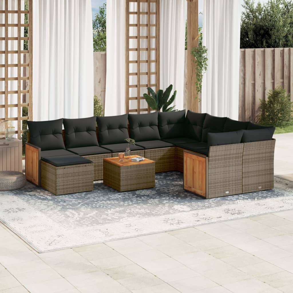Set Divani da Giardino 11 pz con Cuscini in Polyrattan Grigio | homemem39
