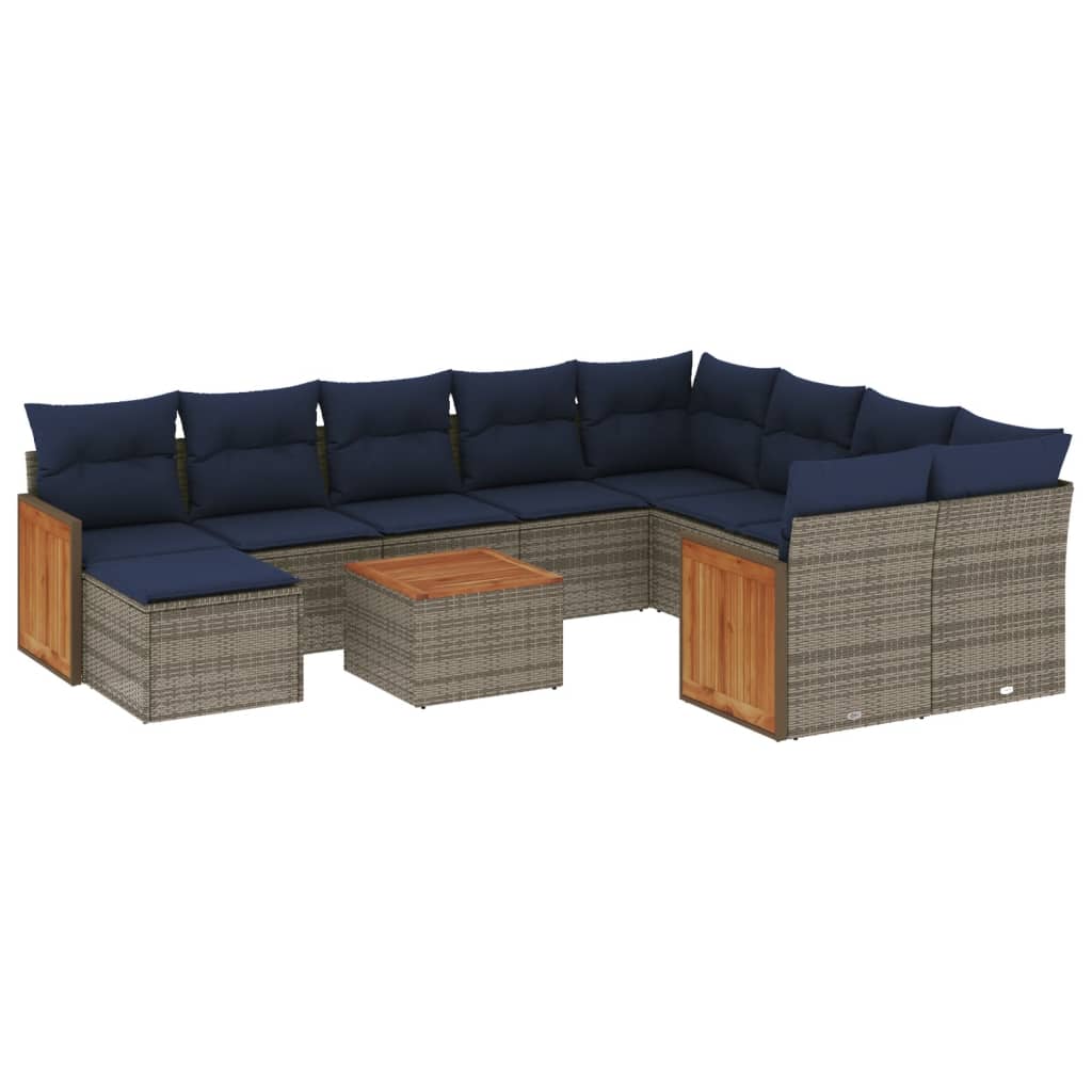 Set Divani da Giardino 11 pz con Cuscini Grigio in Polyrattan | homemem39