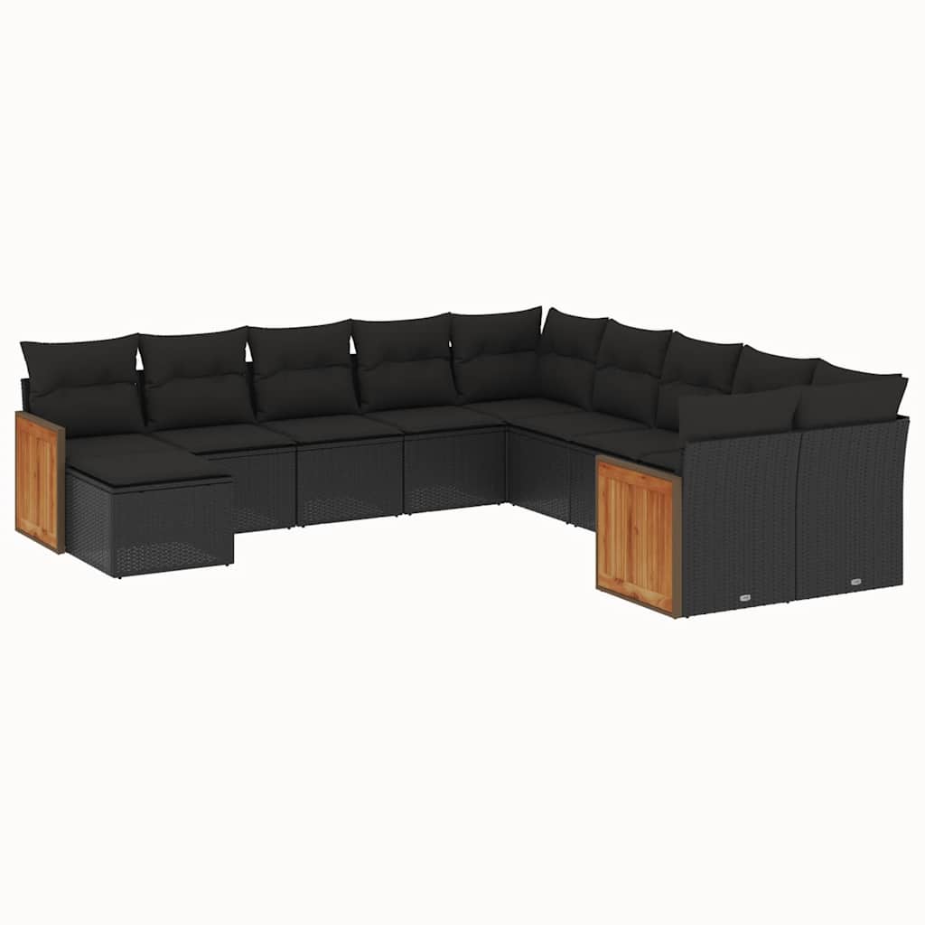 Set Divani da Giardino 11 pz con Cuscini in Polyrattan Nero | homemem39