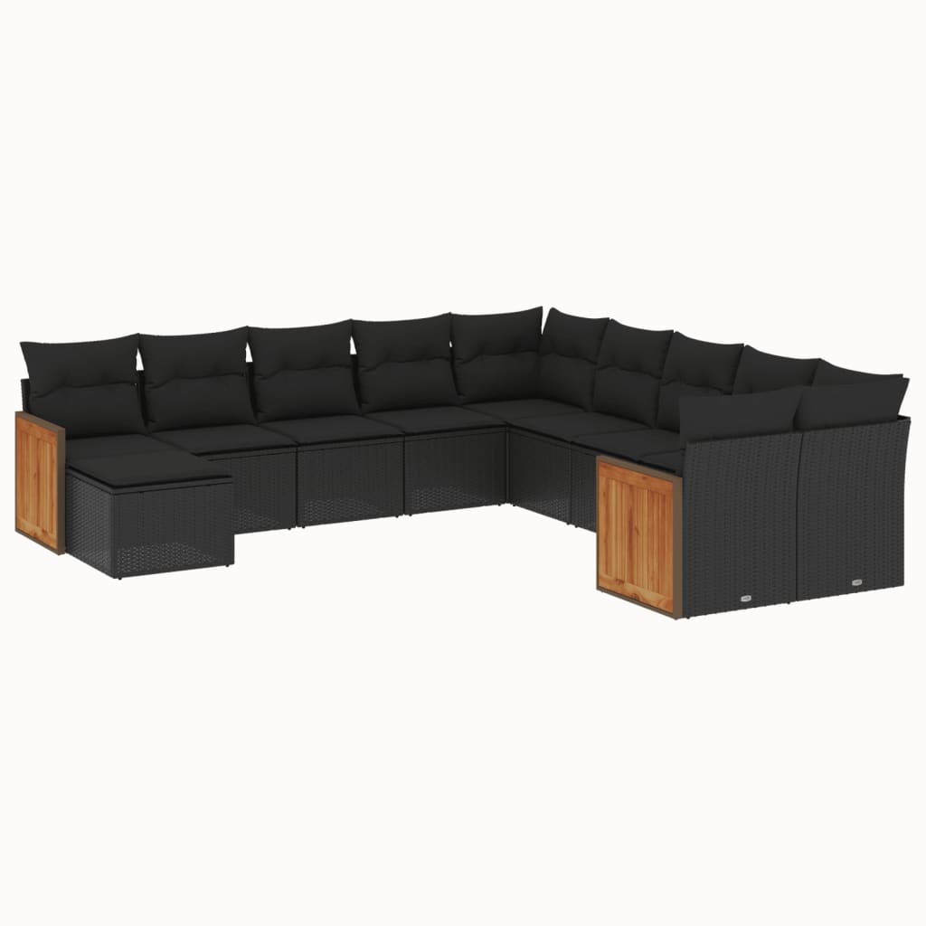 Set Divani da Giardino 11 pz con Cuscini in Polyrattan Nero - homemem39