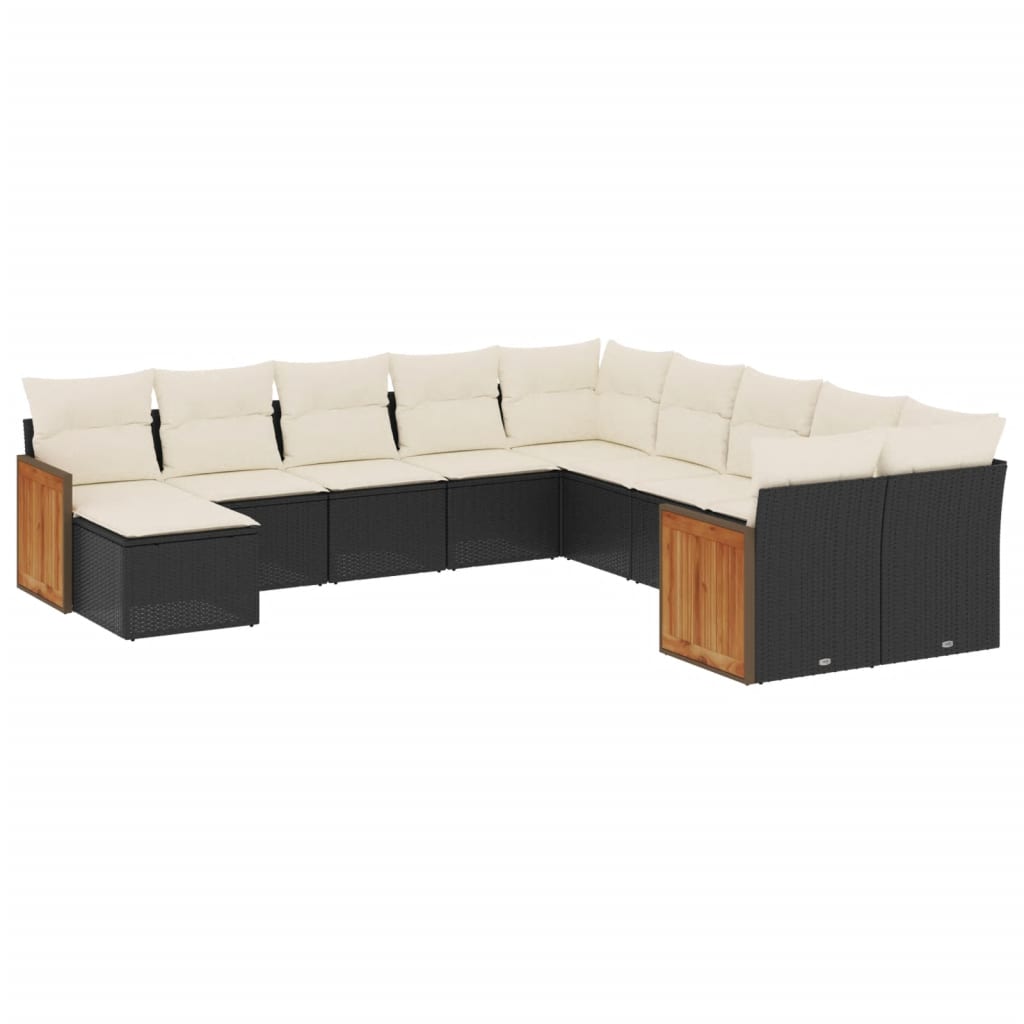 Set Divani da Giardino 11 pz con Cuscini in Polyrattan Nero | homemem39