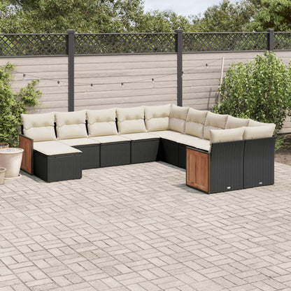 Set Divani da Giardino 11 pz con Cuscini in Polyrattan Nero | homemem39