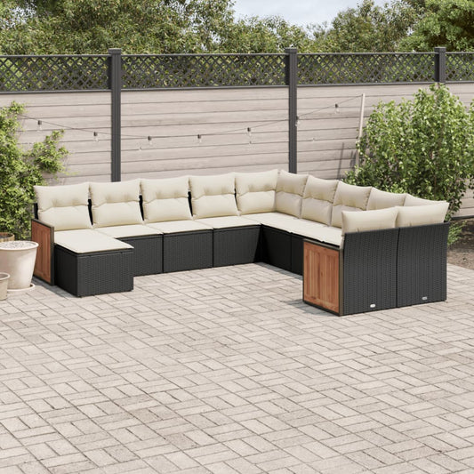 Set Divani da Giardino 11 pz con Cuscini in Polyrattan Nero | homemem39