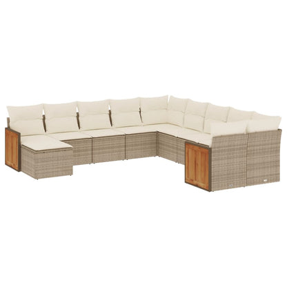 Set Divani da Giardino 11 pz con Cuscini Beige in Polyrattan - homemem39