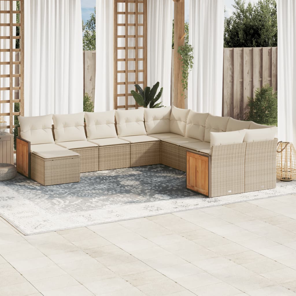 Set Divani da Giardino 11 pz con Cuscini Beige in Polyrattan | homemem39