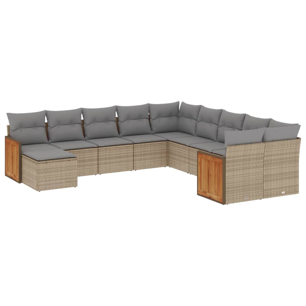 Set Divani da Giardino 11 pz con Cuscini Beige in Polyrattan | homemem39