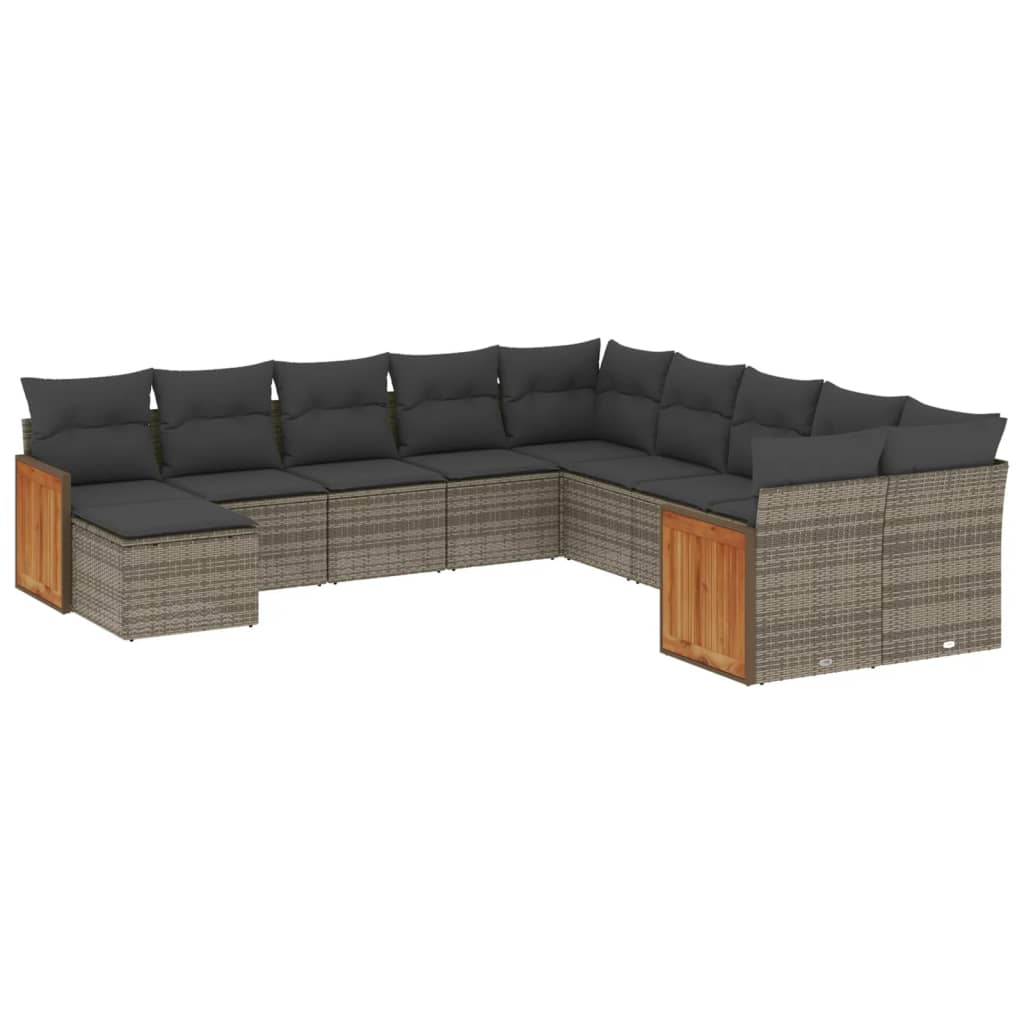Set Divani da Giardino 11 pz con Cuscini in Polyrattan Grigio - homemem39
