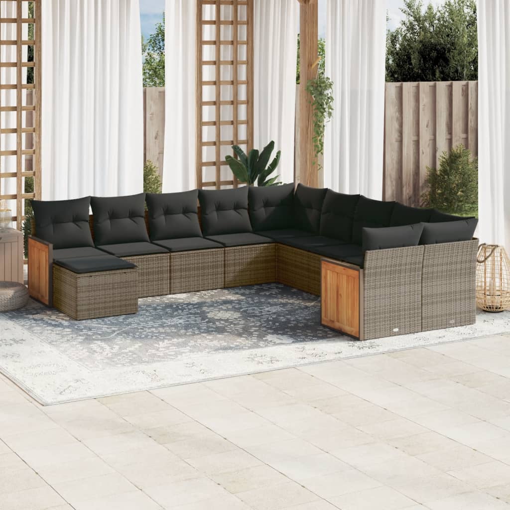 Set Divani da Giardino 11 pz con Cuscini in Polyrattan Grigio - homemem39